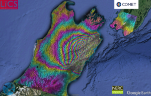 ALOS-2 interferogram from track 195 showing the coseismic displacement field.