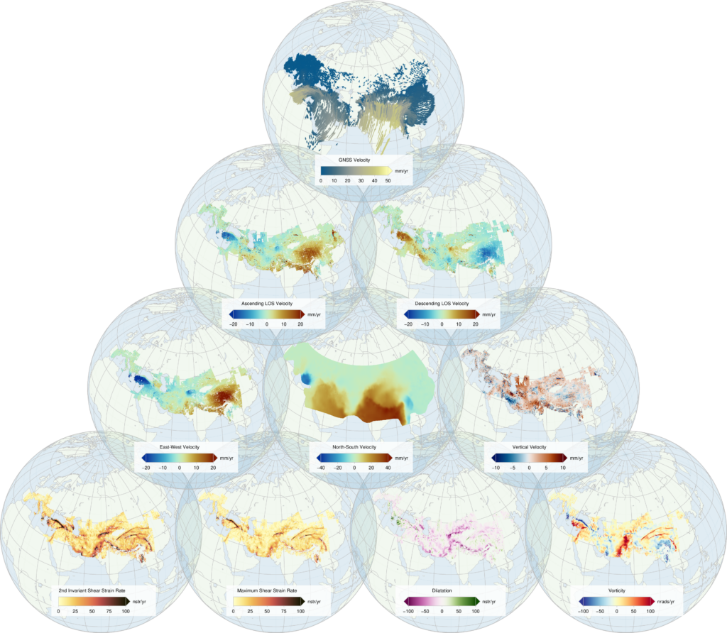 Graphical abstract showing velocities across the Alpine Himalayan Belt